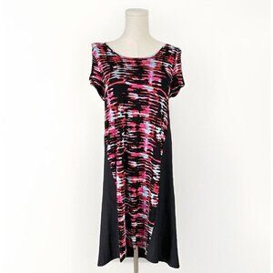 Kensie Pieces NWT Red Pop Combo Dress‎ Sz M Asymmetric Black Rave Disco Abstract